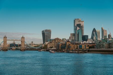 View of the City of London and Tower Bridgeの写真素材