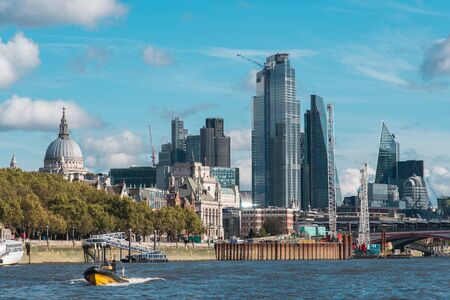 Skyline of the City of London Across Thames River With Famous Buildings