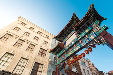 Entrance to the Chinatown area, which is a popular tourist destination in Londonのeditorial素材