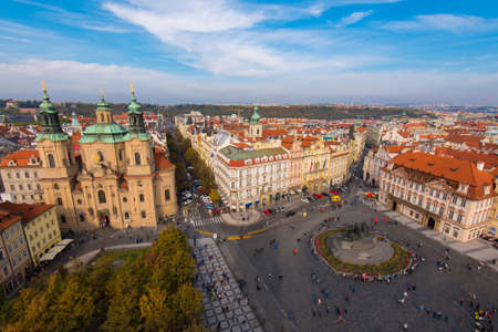 Elevated View of the Old Town Square in Prague With St. Nicholas Churchのeditorial素材