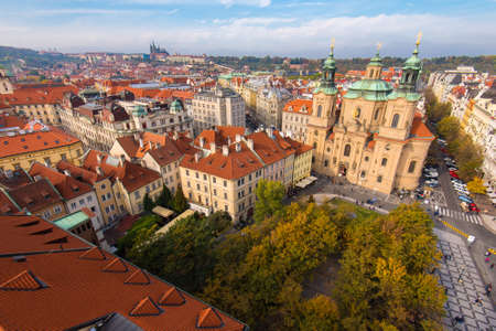 Elevated View of the Old Town Square in Prague With St. Nicholas Churchのeditorial素材