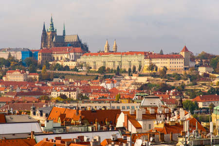 Elevated View of Prague Castle Complex and City Rooftopsのeditorial素材