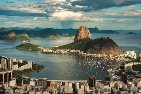 Famous View of Rio de Janeiro With the Sugarloaf Mountain, Botafogo Beach, Guanabara Bayの写真素材