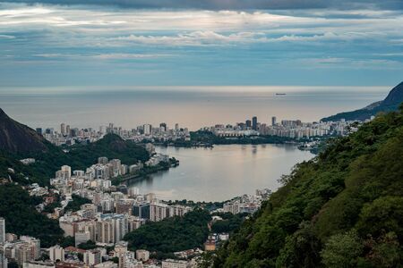 Elevated View of Rodrigo de Freitas Lagoon in Rio de Janeiroの写真素材