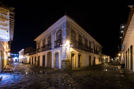 Empty Street in Historical Center of Paraty at Nightの写真素材