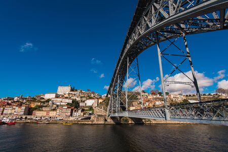 View of Arched Luis I Bridge Carrying Low Level Road and a High Level Metro Line Between Porto and...