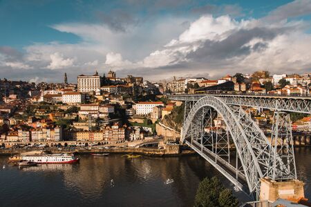 View of Arched Luis I Bridge Carrying Low Level Road and a High Level Metro Line Between Porto and...