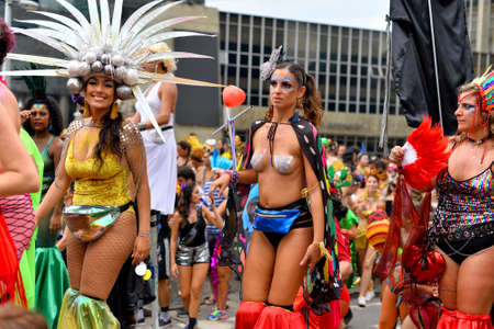 Rio de Janeiro, Brazil - March 3, 2019: Brazilians celebrate street block carnival in various...