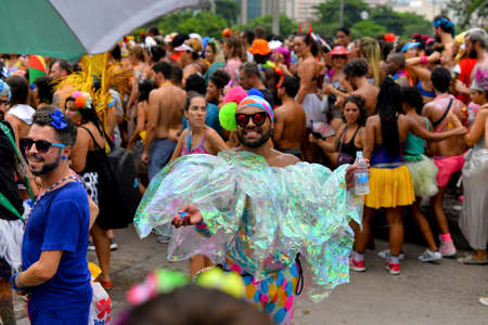 Rio de Janeiro, Brazil - March 3, 2019: Brazilians celebrate street block carnival in various...