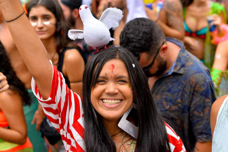 Rio de Janeiro, Brazil - March 3, 2019: Brazilians celebrate street block carnival in various costumes.のeditorial素材