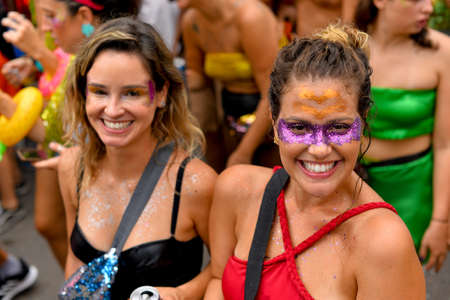 Rio de Janeiro, Brazil - March 3, 2019: Brazilians celebrate street block carnival in various...