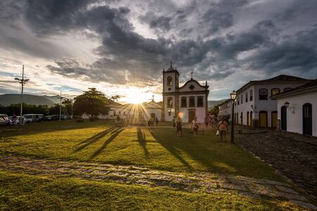 Beautiful Sunset in Historical Center of Paraty City in Brazilの写真素材