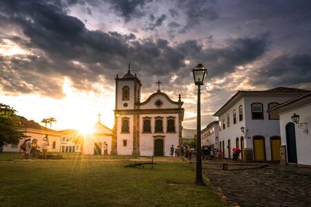 Beautiful Sunset in Historical Center of Paraty City in Brazilの写真素材