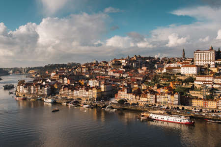 View of Historical Old Town in Porto City at Douro River in Portugalのeditorial素材