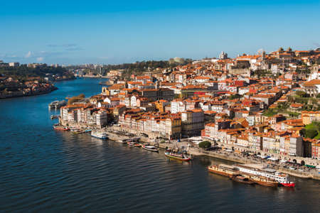 View of Historical Old Town in Porto City at Douro River in Portugalのeditorial素材