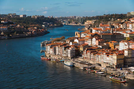 View of Historical Old Town in Porto City at Douro River in Portugalのeditorial素材
