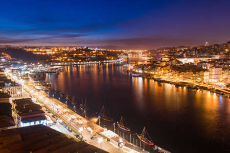 Night View of Douro River Between Porto and Vila Nova de Gaia Cities in Portugalのeditorial素材
