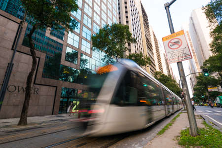 Rio de Janeiro, Brazil - July 2, 2020: Traffic in Rio Branco avenue in city downtown. Because of the pandemic, the streets are almost empty.のeditorial素材