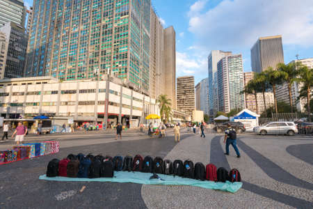 Rio de Janeiro, Brazil - July 2, 2020: Almost empty Carioca square in the city downtown. Before the pandemic, it used to be always full of people.のeditorial素材