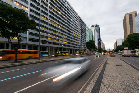 Traffic in Presidente Vargas avenue in Rio de Janeiro city downtownの写真素材