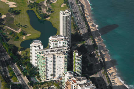 Aerial View of Condo Buildings in Front of the Sao Conrado Beach in Rio de Janeiro, Brazilの写真素材