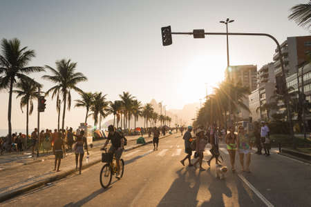 Rio de Janeiro, Brazil - September 13, 2020: Vieira Souto avenue in Ipanema beach with locals enjoying a sunny sunday afternoon.のeditorial素材