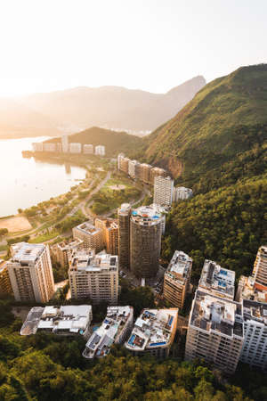 Aerial View of Apartment Buildings in Front of the Lagoon and Between Mountains in Rio de Janeiro, Brazil.の写真素材
