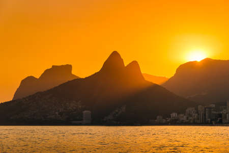 Sun Setting Behind Mountains of Rio de Janeiroの写真素材