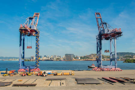 Rio de Janeiro, Brazil - January 27, 2021: Dock cranes at seaport of Rio de Janeiro city.