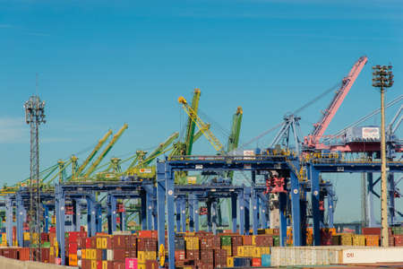 Rio de Janeiro, Brazil - January 27, 2021: Dock cranes at seaport of Rio de Janeiro city.のeditorial素材