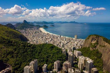 Aerial View of Rio de Janeiro Landscape, Copacabana, Cantagalo Mountain, and the Oceanの写真素材