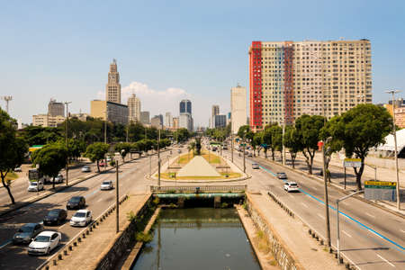 Presidente Vargas Avenue in Rio de Janeiro With City Downtown in the Horizonの写真素材