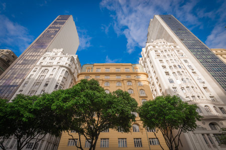 Buildings and Trees in Cinelandia Square in Rio de Janeiro City Downtownの写真素材