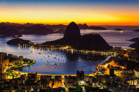Rio de Janeiro just before Sunrise, City Lights, and Sugarloaf Mountainの写真素材