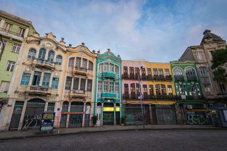 Rio de Janeiro, Brazil - October 22, 2021: Colorful Portuguese colonial architecture houses in Cruz Vermelha square in the city center.のeditorial素材