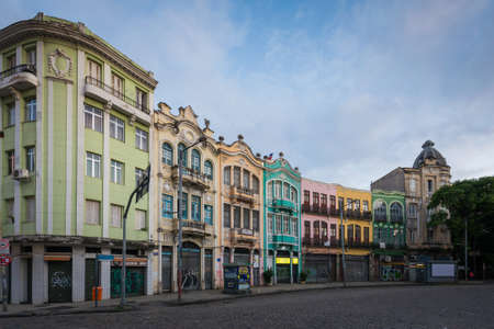 Rio de Janeiro, Brazil - October 22, 2021: Colorful Portuguese colonial architecture houses in Cruz Vermelha square in the city center.のeditorial素材