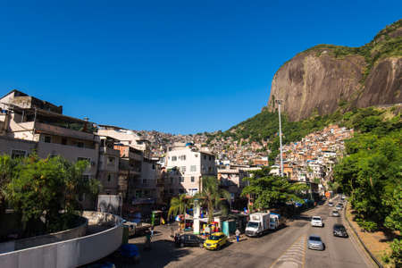 View of Rocinha Favela at the Foot of Two Brothers Mountain in Rio de Janeiro, Brazilの写真素材