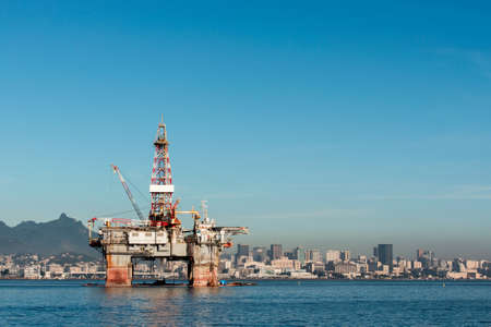 Oil Drilling Platform in Guanabara Bay in Rio de Janeiro, Brazilの写真素材