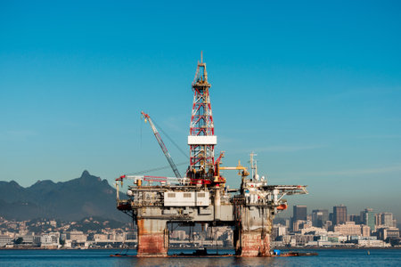 Oil Drilling Platform in Guanabara Bay in Rio de Janeiro, Brazilの写真素材