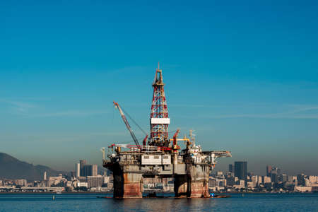 Oil Drilling Platform in Guanabara Bay in Rio de Janeiro, Brazilの写真素材