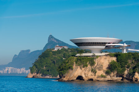 Niteroi, Brazil - June 23, 2022: Oscar Niemeyer's Niteroi Contemporary Art Museum, one of the masterpiece of modern architecture, built in 1996.のeditorial素材