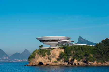 Niteroi, Brazil - June 23, 2022: Oscar Niemeyer's Niteroi Contemporary Art Museum, one of the masterpiece of modern architecture, built in 1996.のeditorial素材