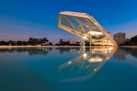 Rio de Janeiro, Brazil - July 14, 2022: The Museum of Tomorrow, a science museum in Rio de Janeiro. Designed by Spanish architect Santiago Calatrava and built next to Pier Maua.のeditorial素材