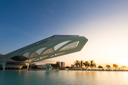 Rio de Janeiro, Brazil - July 14, 2022: The Museum of Tomorrow, a science museum in Rio de Janeiro. Designed by Spanish architect Santiago Calatrava and built next to Pier Maua.のeditorial素材