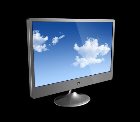 Three dimensional flat computer monitor isolated on blackの写真素材