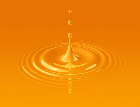 drop of orange juice splashing and making ripple. 3D illustrationの写真素材