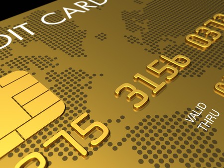 Gold credit card, macro detail - 3D renderの写真素材