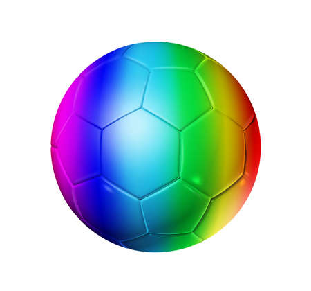 3D rainbow soccer ball isolated on whiteの写真素材