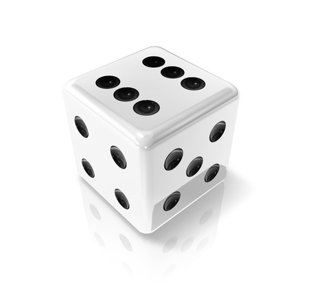 3D white win dice isolated on whiteの写真素材