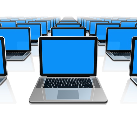 3D laptop computers isolated on whiteの写真素材